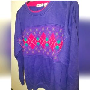 Lauren Brooke Purple Vintage 18W XL sweater Geometric Memphis design plus size